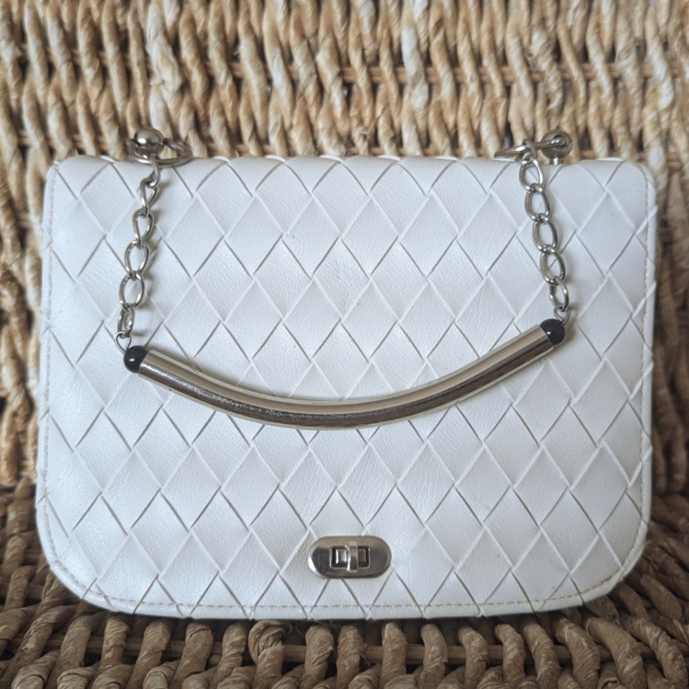 👒 Vintage Kadin handmade in USA Mini Clutch White Leather Purse Handbag 50s 60s